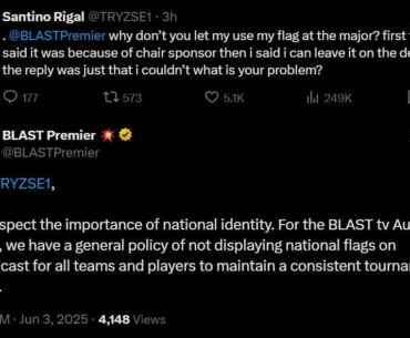 BLAST will not allow national flags to be displayed during broadcasts.