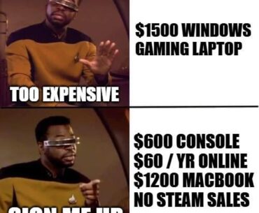 Yeah, consoles are cheaper than PCs... But PCs are cheaper than consoles + a laptop that can't play games well...