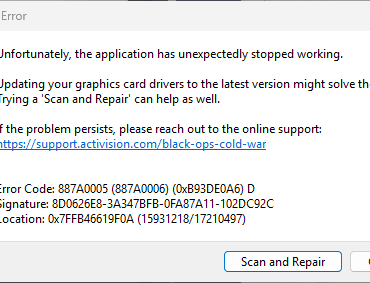 Game keeps crashing 5-10 minutes into a Zombies game. Error code 887A0005