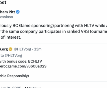 messioso: "Quite obviously BC Game sponsoring/partnering with HLTV while a team owned by the same company participates in ranked VRS tournaments is a conflict of interest"