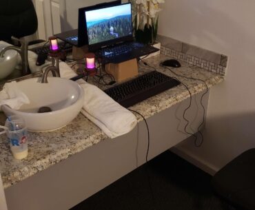 Buddies at a motel. Same friend who had the feet out in my older post