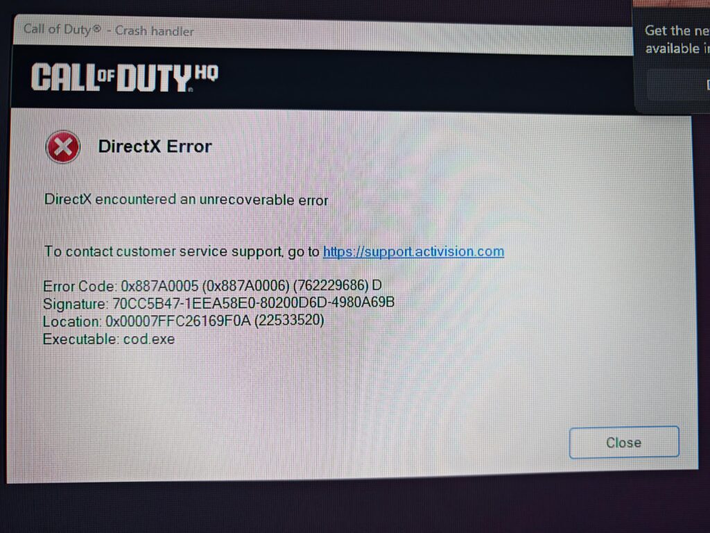 Call of Duty Warzone Directx error