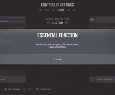 Can't update custom settings. Toggle Vehicle Music can't be assigned.