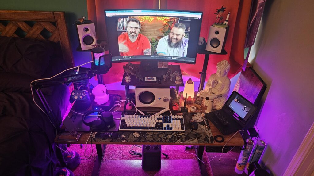 PC is Minisforum smol potate. Poops bed on Hogwarts Legacy. Still love her.