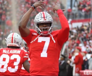 Dwayne Haskins celebrating Ohio State’s 2018 win over Michigan