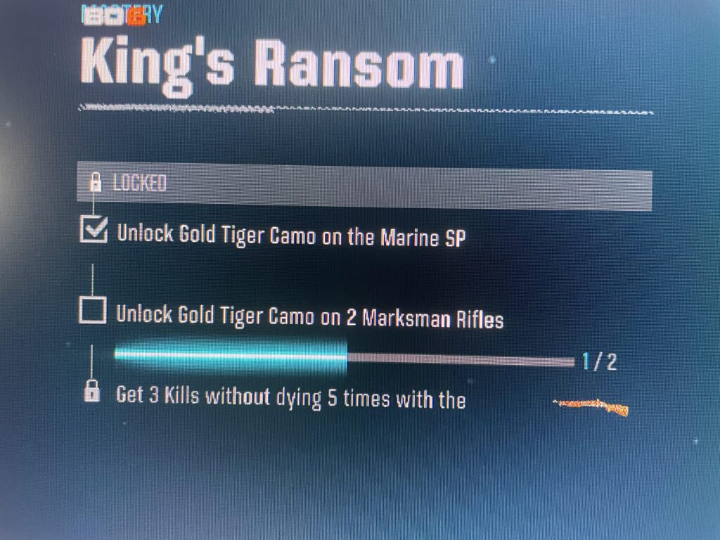 Cant unlock king's ransom camo on Marine SP shotgun