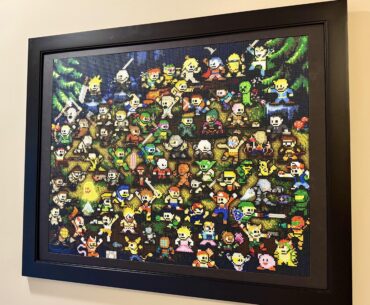 I finally finished my pixel art video game character mural, tens of thousands of hand-placed beads for my favorite video game (Or video game related) characters of all time.