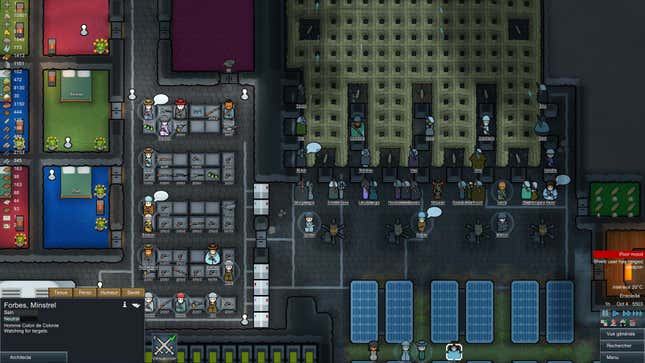 A late-game base with storage and base defenses in RimWorld.