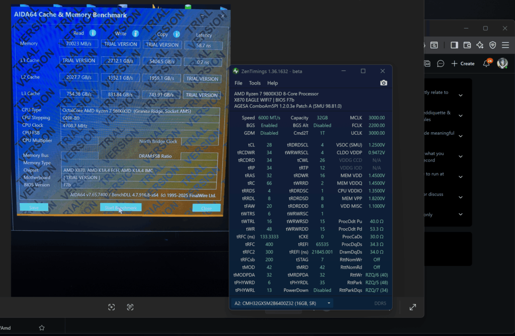 Worlds First! Sub 59ns (58.7ns) *9800X3D Aida64 Mem Benchmark!