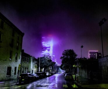 FMC Tower on a foggy night