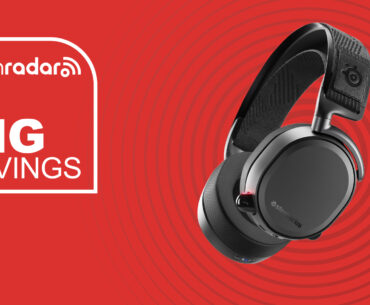 The SteelSeries Arctis Pro Wireless Gaming Headset in front of a red background featuring the text 'Big savings'.