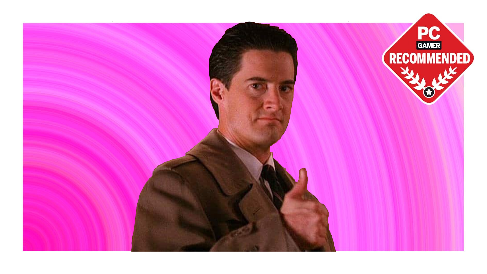 Enough messing around: The objectively best PC gaming Prime Day deal is this boxed set of all three seasons of Twin Peaks and Fire Walk With Me for $45 Special Agent Dale Cooper giving a thumbs up under a PC Gamer recommended badge on pink background