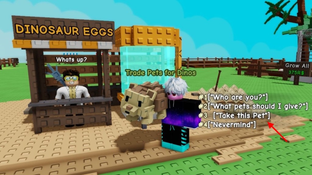 Get Dinosuar Pets in Grow a Garden through Trading give pet