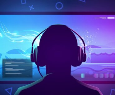 Illustration of a gamer sitting in front of a screen.