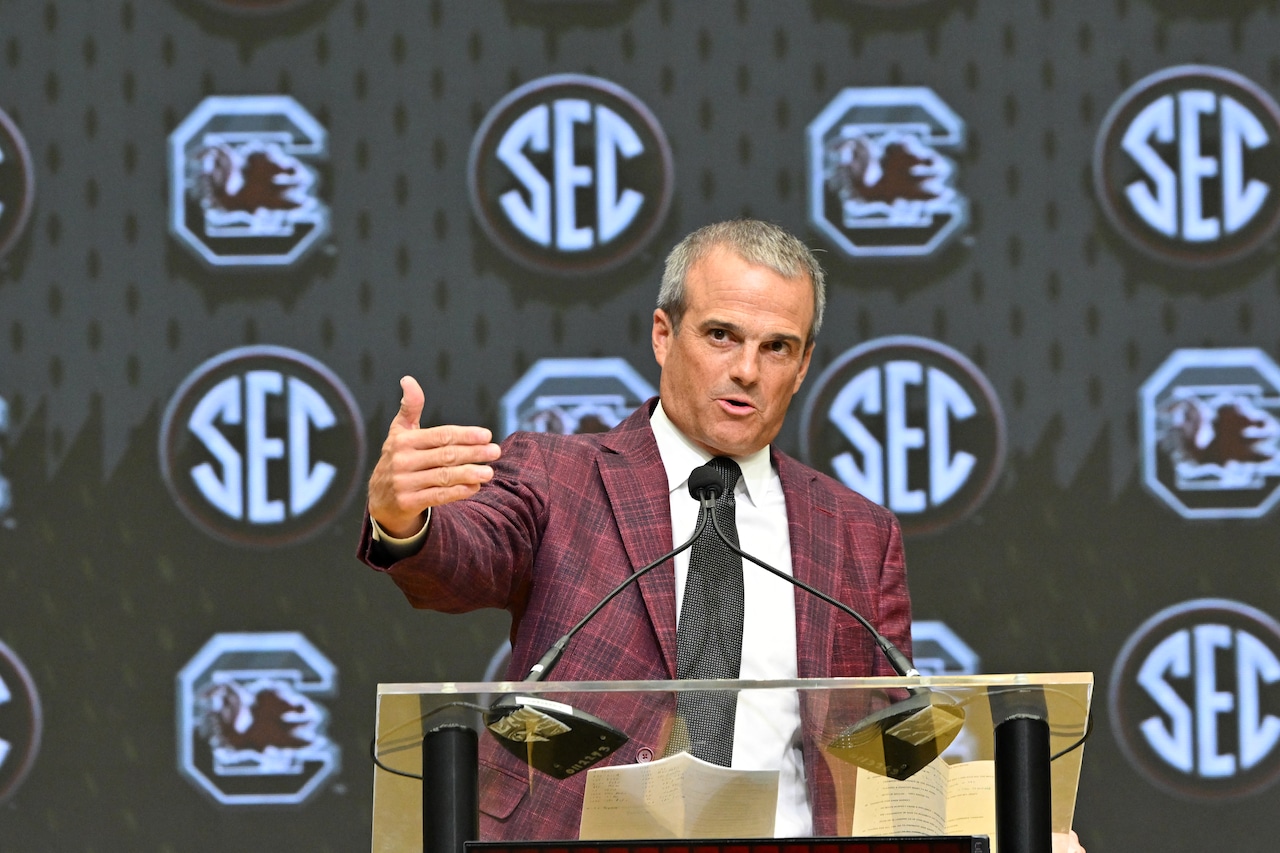 SEC Media Days South Carolina’s Shane Beamer talks playoff expansion, 8 vs. 9 SEC games Mostly Sunny