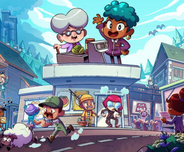 A grocery store with townfolk around it