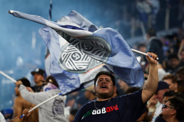 San Diego FC fans celebrate a goal against the Seattle Sounders during their match at Snapdragon Stadium on Saturday, April 5, 2025 in San Diego, CA. (Meg McLaughlin / The San Diego Union-Tribune)