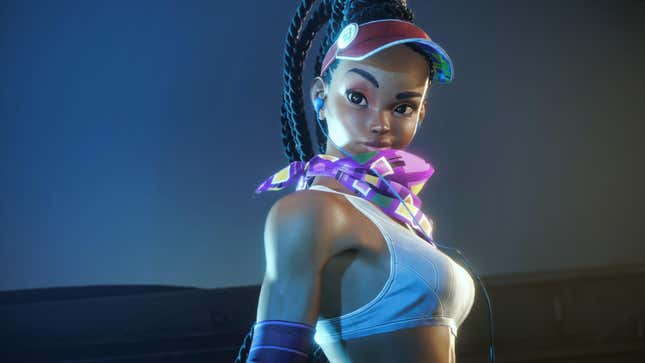 Kimberly smirks at something off-screen. 