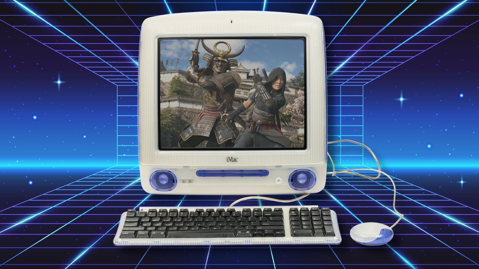 Classic iMac with Assassin's Creed Shadows on-screen.