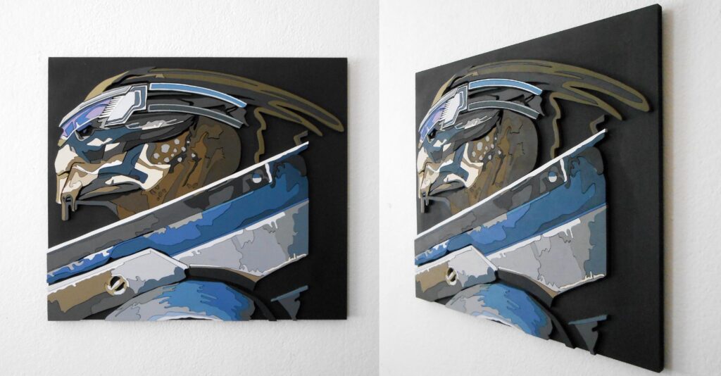 I made a wood art portrait of Garrus Vakarian from the video game Mass Effect