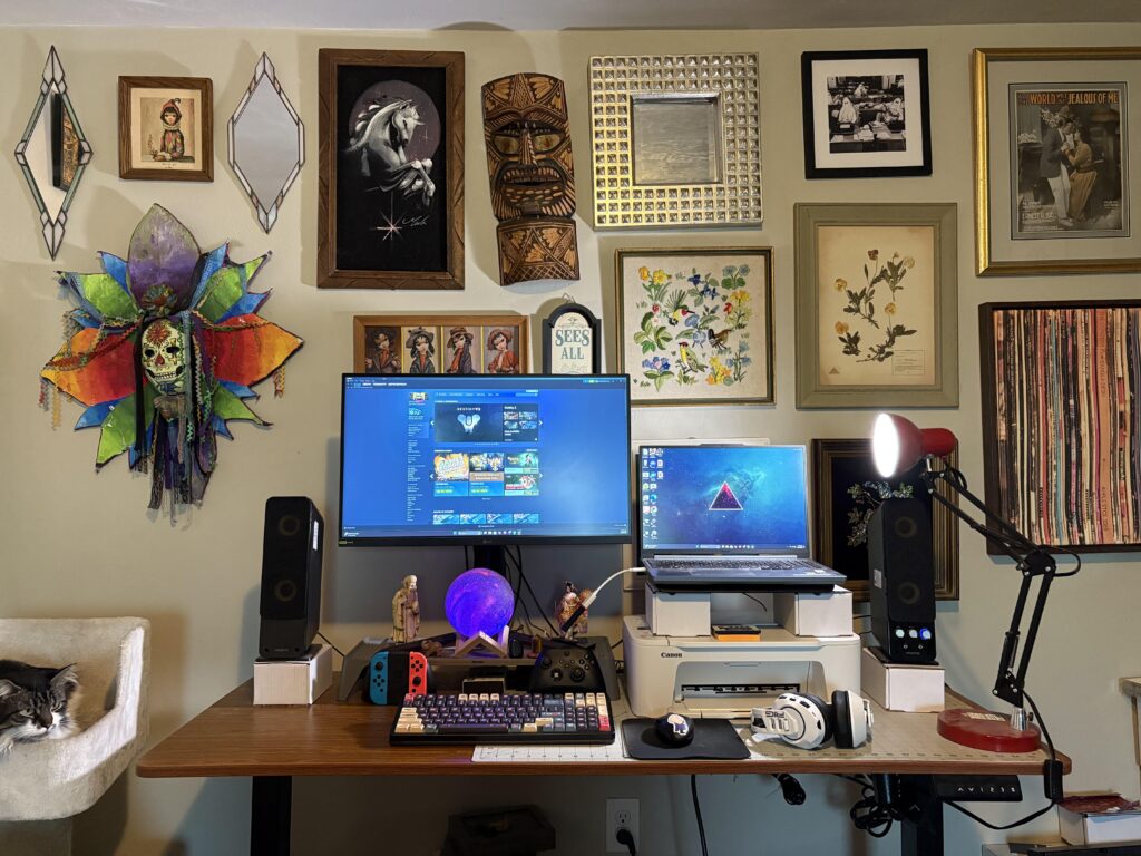 Another poor man’s setup; sub $2.2k for everything on desk minus the cardboard risers