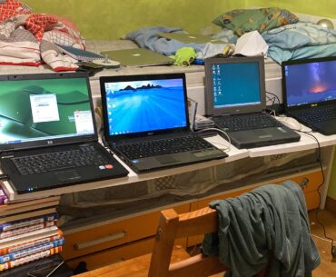 Quad Laptop Setup (former setup, now I don’t have that desk anymore, note that this wasn’t temporary)