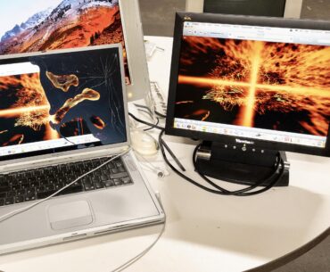 Titanium PowerBook G4 LCD screen broke so must use my View Sonic ultra wide OLED for aid.