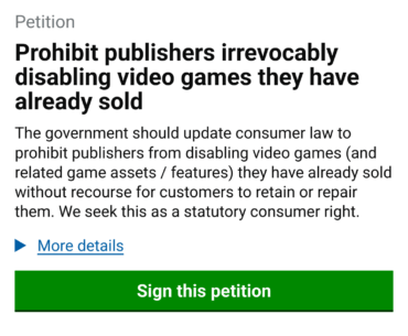 The UK Stop Killing Games petition has gotten over 100K signatures!