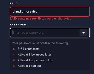Reason why EA sucks #14635. Apparently the nickname i've been using for years is "prohibited"