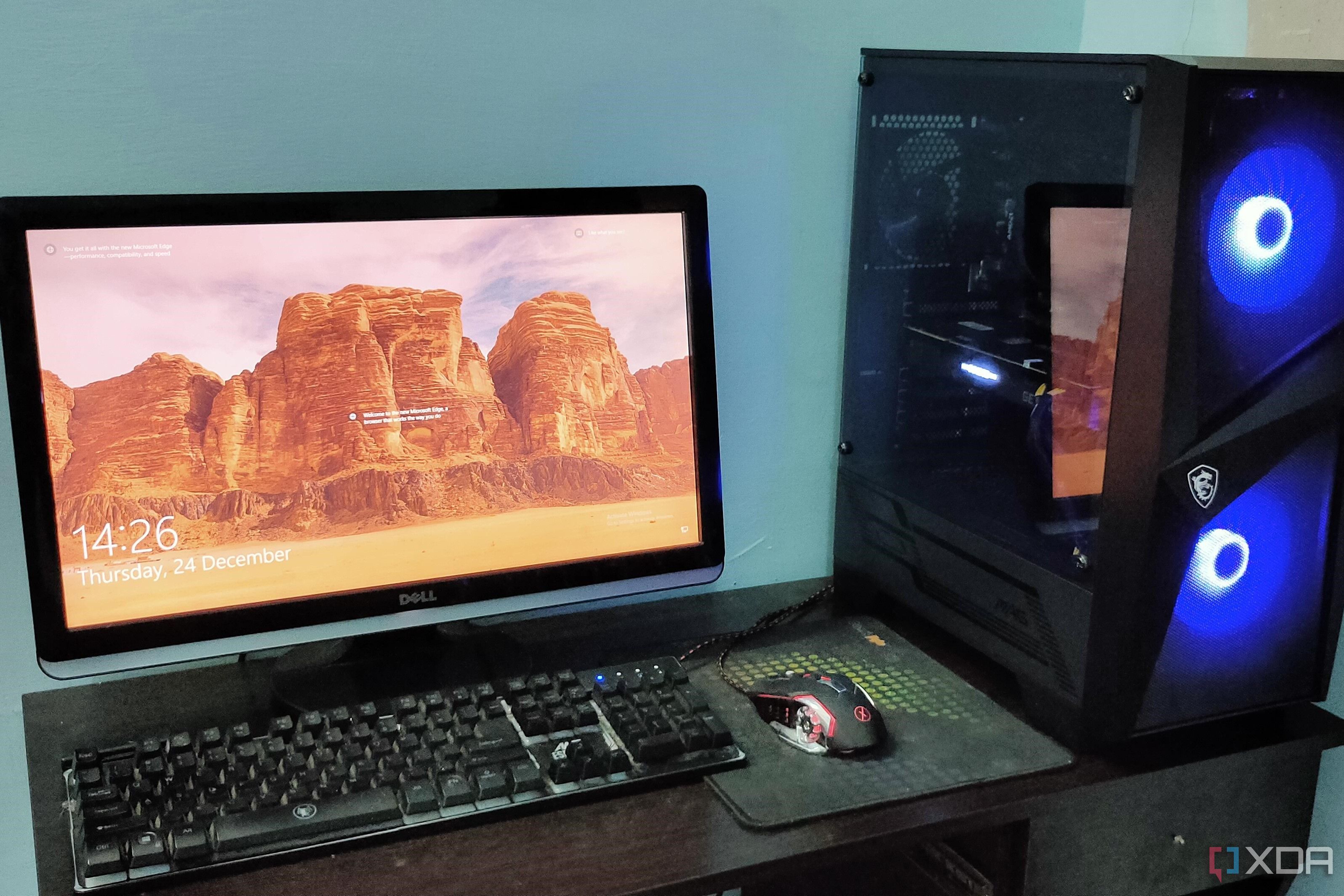 A gaming PC setup on a desk