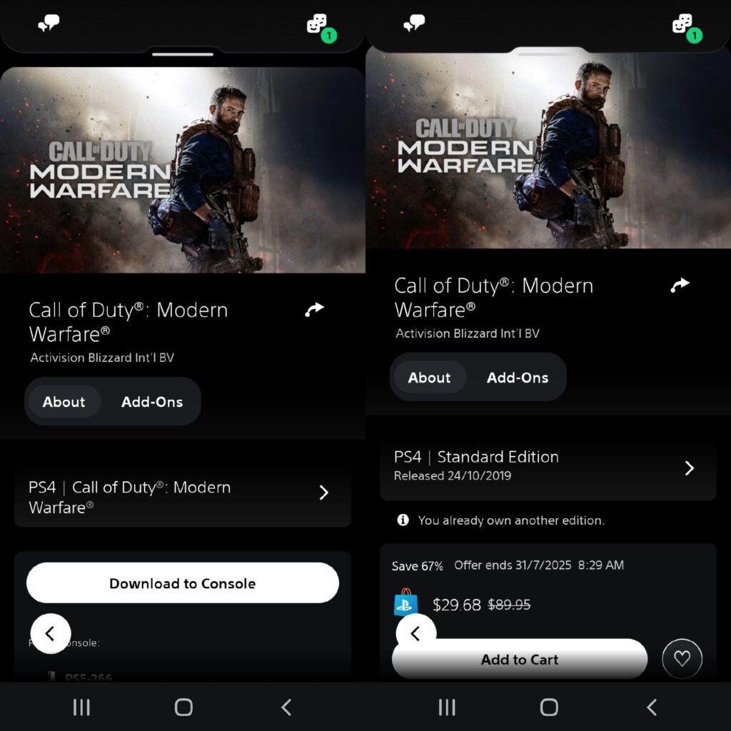 Do I own it or not? I'm confused. One says I own Modern Warfare 2019, and the other says I can buy it.