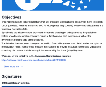 Stop Killing Games - the EU petition reached 1.4 million signatures!
