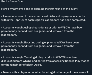 Statement regarding the cheating and boosting reports during the WSOW In-Game Open.
