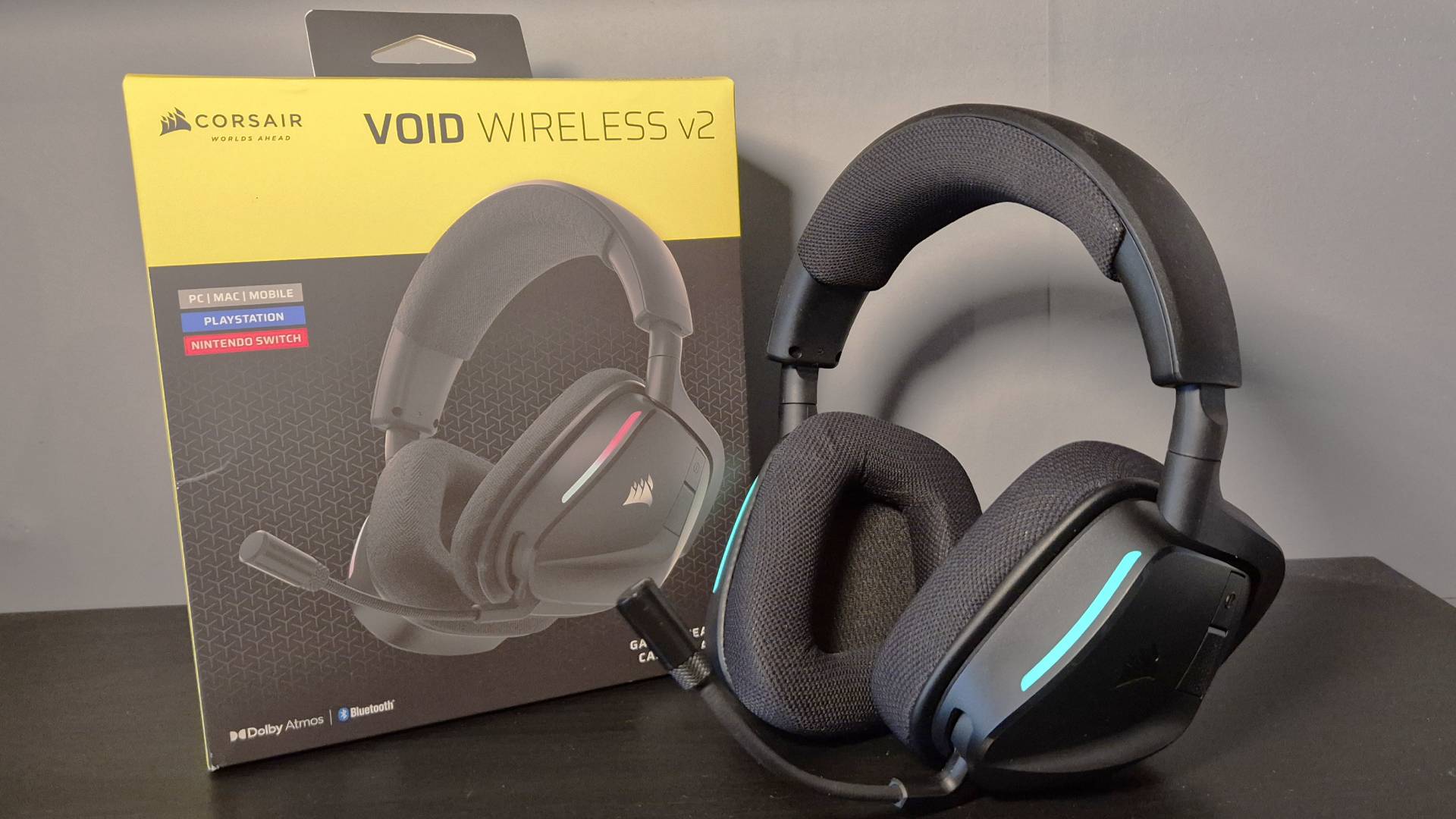 Photo of the Corsair Void Wireless V2 gaming headset, taken by writer Rosalie Newcombe.