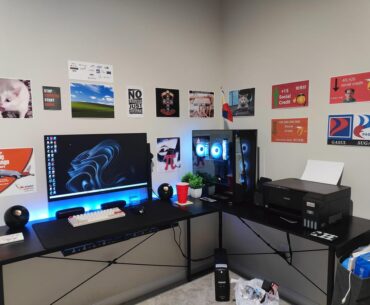 My PC setup and the pictures and memes in my room.