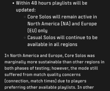 Solos will be removed in season 5 for all regions outside of EU & NA