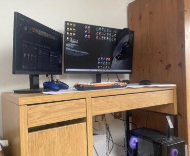 Updated battle station (please ignore the minor cable management issue).                New keyboard headphones and monitor which I mentioned I would buy previously