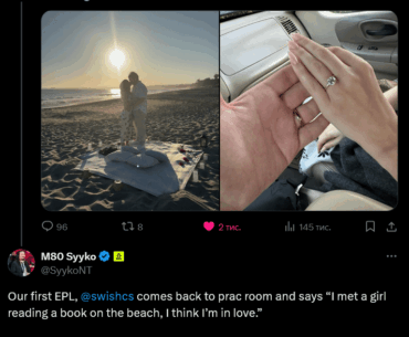 Swisher proposed to the girl he first saw on a beach in Malta during his debut LAN with M80, EPL Season 18. The team finished last — but he walked away with something greater than a trophy
