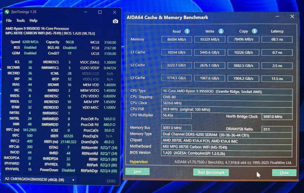 Update v3: 9950X3D 96gb Ram, timings + Aida Update v3: 9950X3D 96gb Ram, timings + Aida