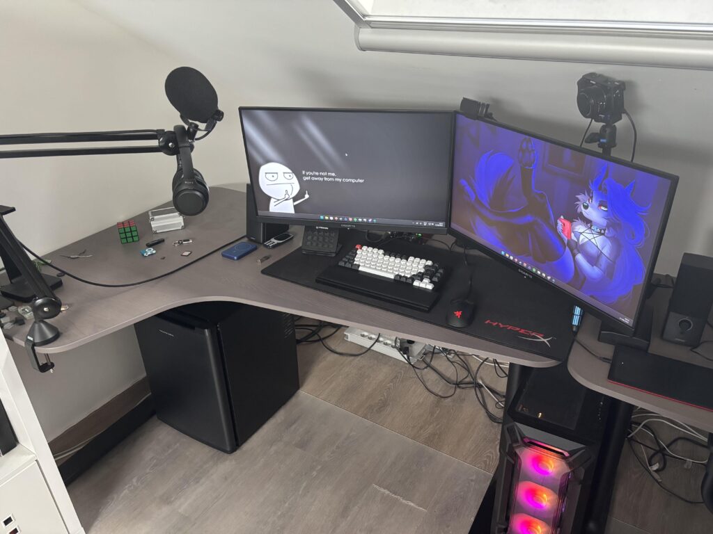 My cable management is awful, but the setup looks clean