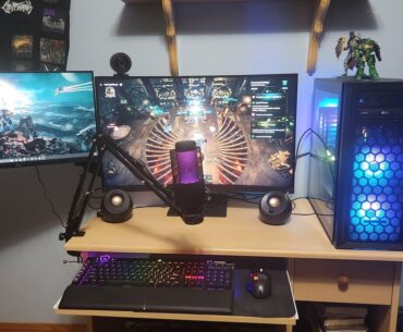 My current setup. My desk is definitely pretty undersized for what I have on it, but I'm gonna replace it sometime soon.