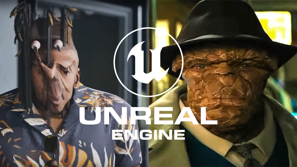 Devs are to blame for Unreal Engine 5 performance issues, Epic Games CEO says Unreal Engine logo and screenshots from MindsEye and Fantastic Four showing Unreal Engine 5 optimisation problems