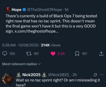 Black Ops 7 Zombies will not have Tac Sprint. We’re going back to the old movement.