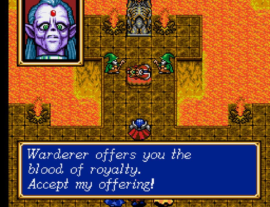 Warderer, the villain of Book 2, sacrifices a king to his evil god.
