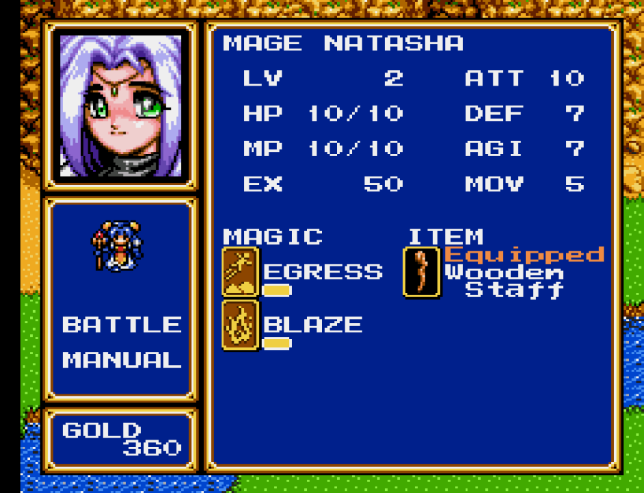 The mage Natasha's stats are shown.