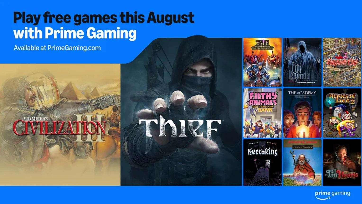 Amazon Prime Gaming August 2025 Lineup Features 12 Games, Including THIEF: Definitive Edition Amazon Prime Gaming August 2025 Lineup Features 12 Games, Including THIEF: Definitive Edition
