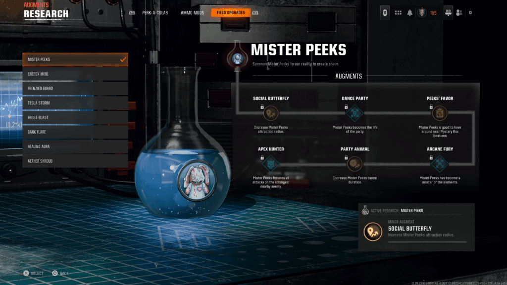 Why are there riddles for the augment abilities? Wtf does "becoming the life of the party" mean? How hard is it to put the actual abilities and not some random bs? "Good to have around a mystery box" WHAT DOES THAT MEAN