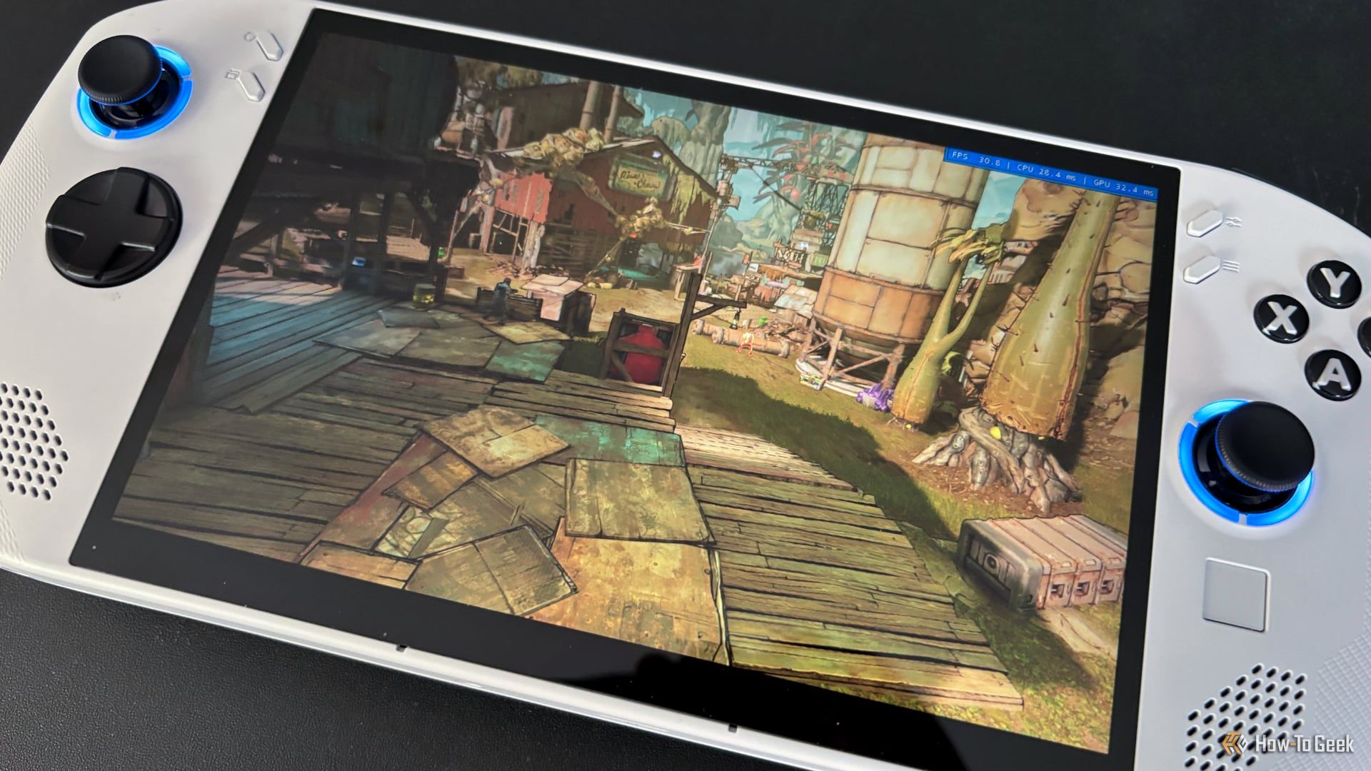 Borderlands 3 benchmark running on the Lenovo Legion Go S.