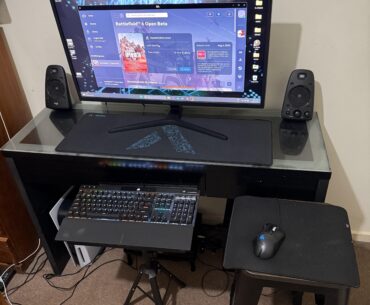 Built this setup with a tripod, a bar stool, and pure determination.