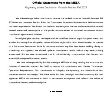 MESA statement regarding Valve's decision on Nomadic Masters Fall 2025